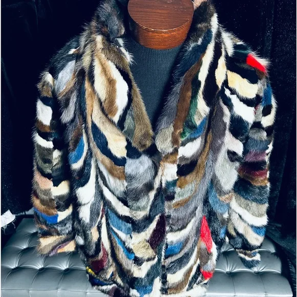 M. Jacques Designer Furs Vintage EXTREMELY RARE Dyed Multicolor Mink Fur Coat - Picture 5 of 9